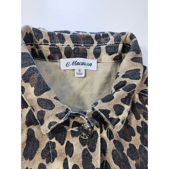 Macaron canvas Animal Print Long Sleeve Button Front Flap Pocket Casual Jacket S - Picture 4 of 7